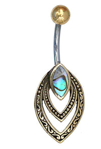 Cargar imagen en el visor de la galería, Bauchnabelpiercing Edelstahl Brass Doppelmandel Inlay - chic-net.de
