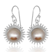 Load image into Gallery viewer, Perle groß Sonne Perlen Ohrringe 925er Sterling Silber Perlenohrringe ca. 18 mm schillernd - chic-net.de
