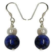 Load image into Gallery viewer, Perlen Ohrringe blau weiß Lapis 925er Sterlingsilber Perle Ohrhänger Steinohrringe - chic-net.de
