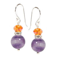 Load image into Gallery viewer, Perlenohrringe, lila, orange, amethystfarbener Stein, mit Zirkonia, 925er Sterlingsilber-Bügel, 20 mm lang - chic-net.de

