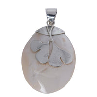 Load image into Gallery viewer, Perlmutt Anhänger oval 925er Sterling Silber Ginkgo Blätter weiß Damen Schmuck - chic-net.de
