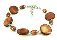 Load image into Gallery viewer, Perlmutt Armband braun Perlen Scheiben Damen Karabinerverschluss nickelfrei 18cm-20cm - chic-net.de
