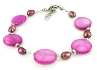 Load image into Gallery viewer, Perlmutt Armband violett Perlen Scheiben Damen Karabinerverschluss nickelfrei 18cm-20cm - chic-net.de
