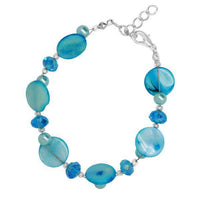 Load image into Gallery viewer, Perlmutt Glitzer Armband hellblau Perlen Kristall Scheiben Karabiner nickelfrei 18-20 cm - chic-net.de
