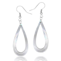 Load image into Gallery viewer, Perlmutt Muschel Ohrringe 36 mm Tropfen hohl Edelstahl nickelfrei weiß schillernd - chic-net.de
