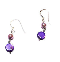 Load image into Gallery viewer, Perlmutt Perle Silberohrringe Ohrringe Ohrhänger 925er Sterling Silber Damen Schmuck lila gefärbt - chic-net.de
