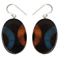Load image into Gallery viewer, Perlmuttmuschel-Ohrringe, ovale schwarze Perlmutt-Ohrringe mit rot-blauem Muster und Bügel aus 925 Sterlingsilber - chic-net.de

