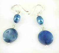 Load image into Gallery viewer, Perlmuttohrringe metallic blau Perle Perlmutt Scheibe rund 925er Sterlingsilber Ohrringe Schmuck - chic-net.de
