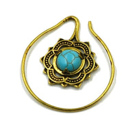 Cargar imagen en el visor de la galería, Piercing Ohrhänger Messing Lotus Spirale Türkis Stein - chic-net.de
