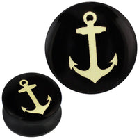 Load image into Gallery viewer, Plug Acryl beiger Anker schwarz glänzend Piercing Ohrschmuck - chic-net.de
