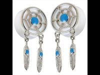 Load image into Gallery viewer, Plug Acryl Brass silbern Traumfänger türkis weiß Anhänger Piercing - chic-net.de
