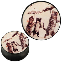 Load image into Gallery viewer, Plug Acryl drei Katzen aufrecht Regenschirme schwarz Piercing Ohrschmuck - chic-net.de
