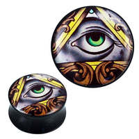 Load image into Gallery viewer, Plug Acryl Dreieck Auge grün Rahmen Schnörkel Wimpern Piercing Ohrschmuck - chic-net.de
