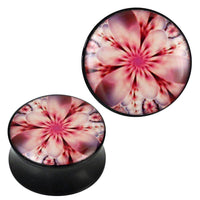 Load image into Gallery viewer, Plug Acryl grau pink weiß Blume Kaleidoskop Piercing Ohrschmuck - chic-net.de
