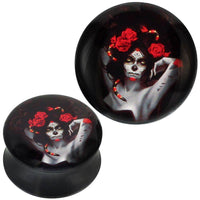 Load image into Gallery viewer, Plug Acryl graue Candy Skull Frau Rosen Schlange rot schwarz Piercing - chic-net.de
