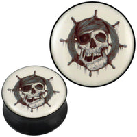 Cargar imagen en el visor de la galería, Plug Acryl Pirat Skull Steuerrad Tang grau beige schwarz Piercing Ohrschmuck - chic-net.de
