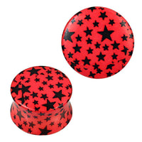 Load image into Gallery viewer, Plug Acryl rot mit schwarzen Sternen gewölbt Piercing Ohrschmuck - chic-net.de
