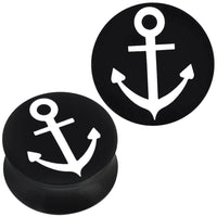 Load image into Gallery viewer, Plug Acryl weißer Anker mit Öse schwarz Piercing Ohrschmuck - chic-net.de
