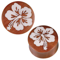 Load image into Gallery viewer, Plug braun Sawoholz weißes Bone Inlay Hibiscus Blüte Tribal Expander - chic-net.de

