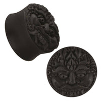 Load image into Gallery viewer, Plug Holz schwarz Stammes Maske Schnurrbart handgeschnitzt Tribal Piercing - chic-net.de
