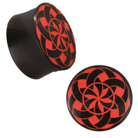 Load image into Gallery viewer, Plug Horn rote Gravur schwarz Bänder Blende Sternmuster Piercing handgeschnitzt - chic-net.de
