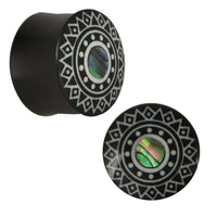 Load image into Gallery viewer, Plug Horn weiße Gravur Paua Abalone Kreis Sternmuster schwarz Piercing - chic-net.de
