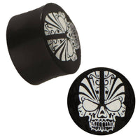 Cargar imagen en el visor de la galería, Plug Horn weiße Gravur schwarz Tribal Tattoo Skull Piercing handgeschnitzt - chic-net.de
