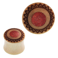 Load image into Gallery viewer, Plug Krokodilholz rot crushed Stein Inlay Blume Gravur double flared Handarbeit - chic-net.de
