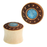Load image into Gallery viewer, Plug Krokodilholz Wellen crushed Türkis Stein Inlay Gravur double flared Handarbeit - chic-net.de
