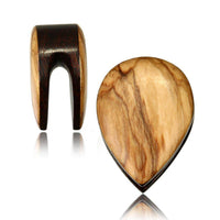 Load image into Gallery viewer, Plug Olivenholz Träne Tropfen umgedreht Schlitz Lobe Piercing Holz Öffnung.
