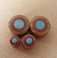 Load image into Gallery viewer, Plug Ringe crushed Türkis Sawoholz Teakholz double flared - chic-net.de
