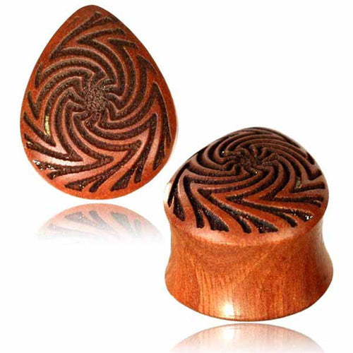 Plug Rosenholz Träne Sonne Linien graviert double flared Holz Holzplug Tropfen - chic-net.de