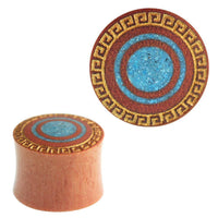 Load image into Gallery viewer, Plug Sawoholz Doppelkreis crushed Türkis golden Muster double flared Handarbeit - chic-net.de
