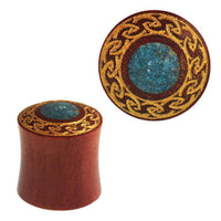 Load image into Gallery viewer, Plug Sawoholz Wellenrand crushed Türkis Stein golden double flared Handarbeit - chic-net.de
