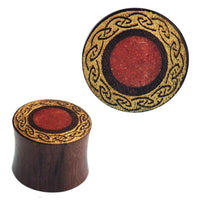 Load image into Gallery viewer, Plug Sonoholz crushed roter Stein Inlay Kranz golden double flared Handarbeit - chic-net.de
