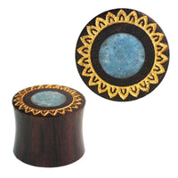 Load image into Gallery viewer, Plug Sonoholz crushed Türkis Stein Inlay Blume gold double flared - chic-net.de
