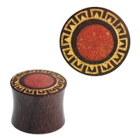 Load image into Gallery viewer, Plug Sonoholz golden Blume crushed roter Stein Inlay double flared Handarbeit - chic-net.de
