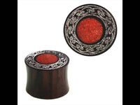 Load image into Gallery viewer, Plug Sonoholz Wellenrand crushed roter Stein silbern double flared Handarbeit - chic-net.de
