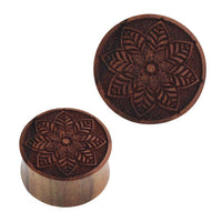 Load image into Gallery viewer, Plug Teakholz Blume aus Blättern handgeschnitzt double flared braun - chic-net.de
