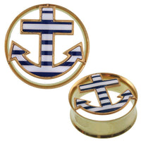 Load image into Gallery viewer, Plug Tunnel Anker Marine Streifen Edelstahl golden Expander Piercing Chirurgenstahl Acryl - chic-net.de
