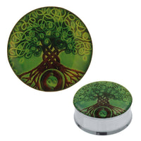 Cargar imagen en el visor de la galería, Plug Tunnel Baum des Lebens Yin Yang grün Edelstahl Acryl Expander Piercing Chirurgenstahl - chic-net.de
