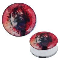 Cargar imagen en el visor de la galería, Plug Tunnel Gesicht Farbkleckse rot Edelstahl Acryl Expander Piercing Chirurgenstahl - chic-net.de

