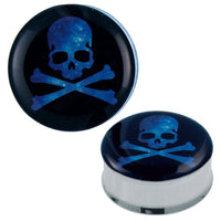Cargar imagen en el visor de la galería, Plug Tunnel Piraten Totenkopf blau Edelstahl Acryl Expander Piercing Chirurgenstahl - chic-net.de
