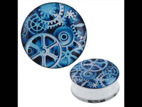 Cargar imagen en el visor de la galería, Plug Tunnel Zahnräder blau Edelstahl Acryl Expander Piercing Chirurgenstahl - chic-net.de
