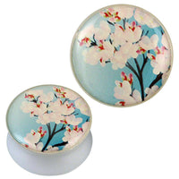 Cargar imagen en el visor de la galería, Plug weiß Acryl Kirschblüten Ast türkis rosa Piercing Ohrschmuck - chic-net.de
