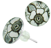 Load image into Gallery viewer, Raisin Ohrstecker Blumen schwarz weiß Edelstahl Chirurgenstahl Damen Schmuck Ohrringe - chic-net.de
