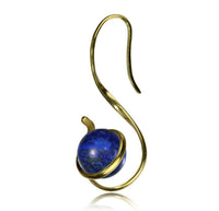Load image into Gallery viewer, Stein S-Form Ohr Hook 2mm Piercing Brass gold antik Lapis Lazuli Kugel 53mm Ohrhänger - chic-net.de
