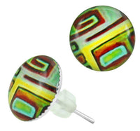 Load image into Gallery viewer, Resin Ohrstecker Muster Rechtecke Spirale türkis rot gelb Edelstahl Damen Schmuck Ohrringe - chic-net.de

