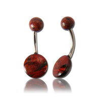 Load image into Gallery viewer, rot gemasert Organic Bauchnabelpiercing Tamarind Holz Kugel Scheibe Bananenpiercing Edelstahl - chic-net.de

