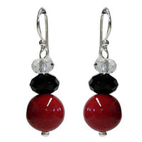 Load image into Gallery viewer, rot schwarz weiß facettiert Koralle Damen Ohrringe 925er Sterling Silber Glasperlen Ohrhänger - chic-net.de
